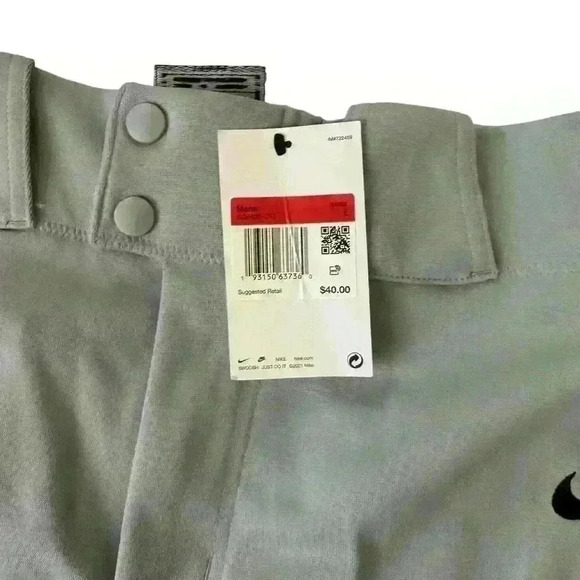 Nike Vapor Select Grey w/ black Piped Baseball Pants Mens NWT Large (BQ6435-053) - Picture 4 of 10